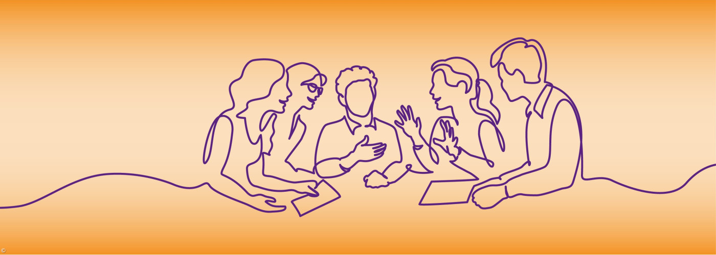 Onelinezeichnung Diskutierende Menschen